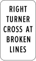 Right turner cross sa mga putol na linya – ang mga sasakyan mula sa kaliwang lane ay maaaring tumawid sa putol na linya upang kumanan sa loob ng bus/puj zone